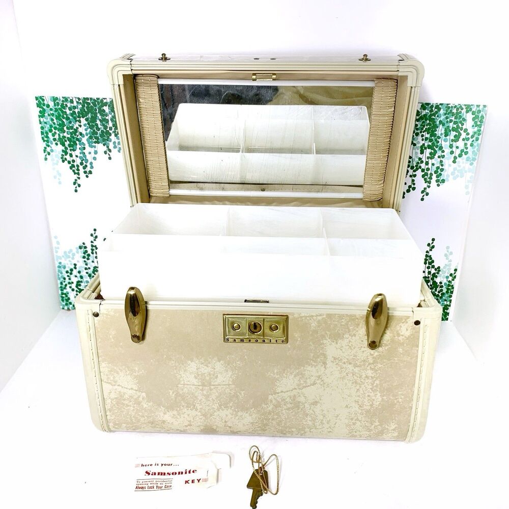Vintage Samsonite Streamlite Travel Case Marble Make-Up Luggage Mirror Tray Key - Picture 2 of 16